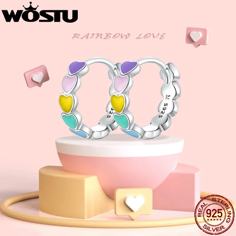 

WOSTU Rainbow Earrings 925 Sterling Silver Rainbow Color Enamel Stud Earrings Stud for Women European Fashion Jewelry CQE909