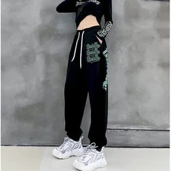 Women Pants Hiphop American Sweatpants Jazz Trendy Thin Leggings Black Printed Trousers Korean Fashion Streetwear Women Clothing