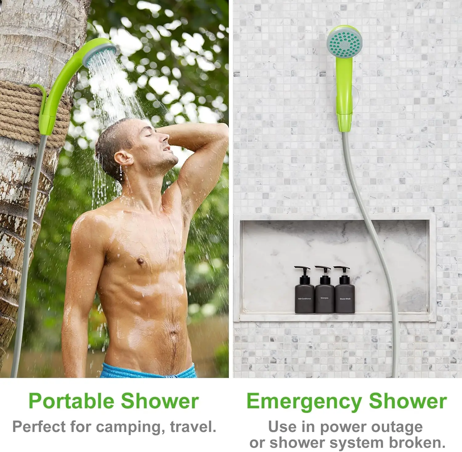 Pompe de douche de camping rechargeable portable avec batterie USB, idéale pour les voyages et la randonnée en plein air