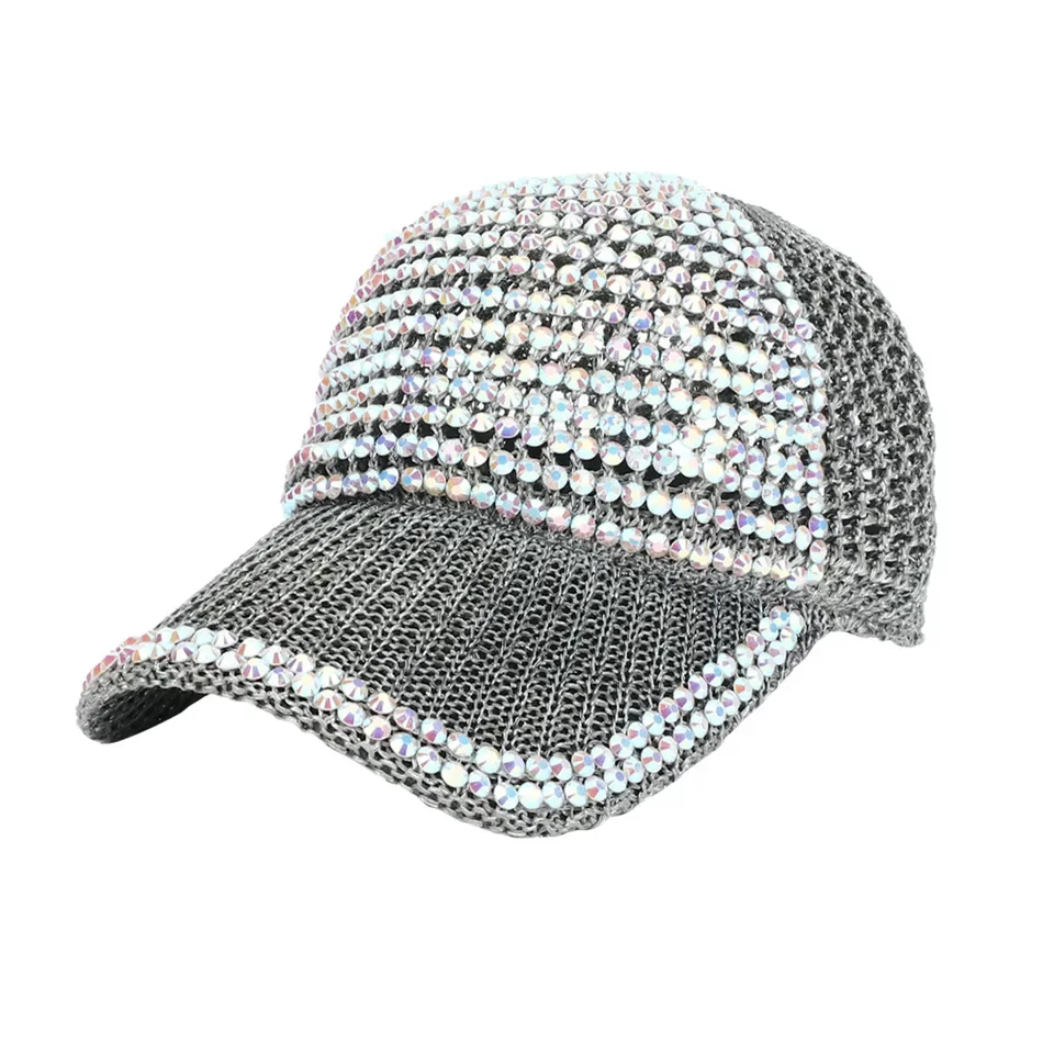 النساء الرجال رصع حجر الراين قبعة بيسبول قابل للتعديل قبعات ترد لمكانها لامعة بلينغ مطرزة قبعة رياضية عادية تنفس قبعة