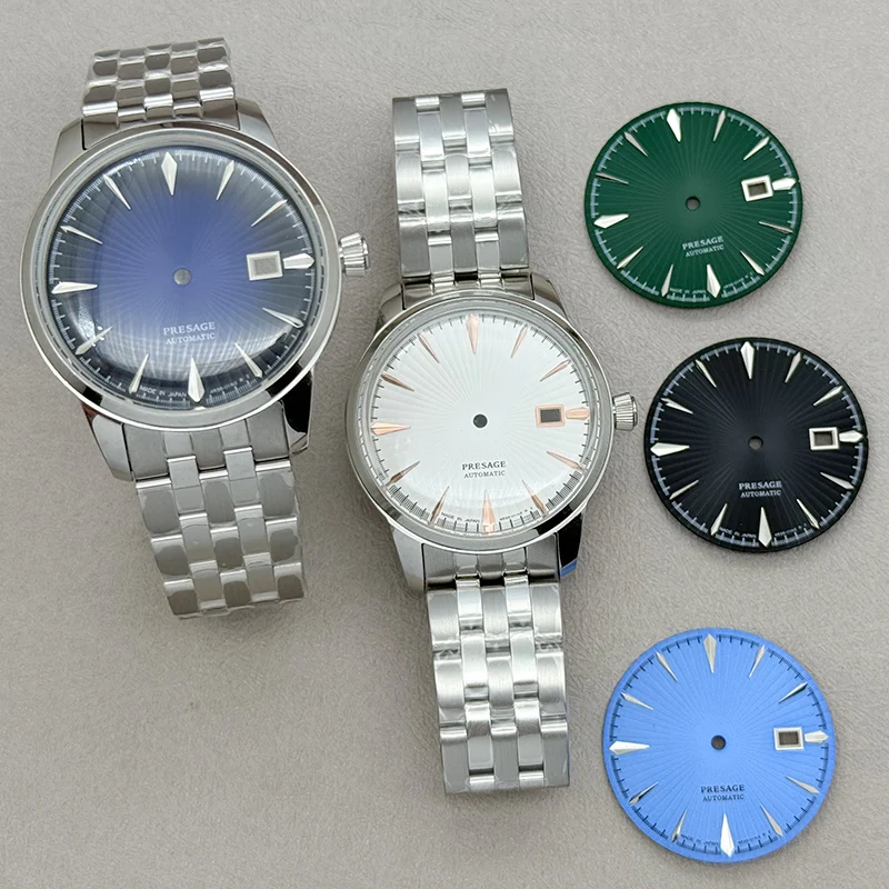 

40MM Cocktails Stainless Watch Case Fit NH35 NH36 NH38 4R 7S Movement 35mm Dial Arch Glass Transparent Backcover Silver Men Case