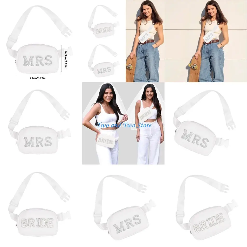 Hx6f brilhante pérolas carta noiva senhora náilon cintura saco design elegante para armazenamento essencial casamento