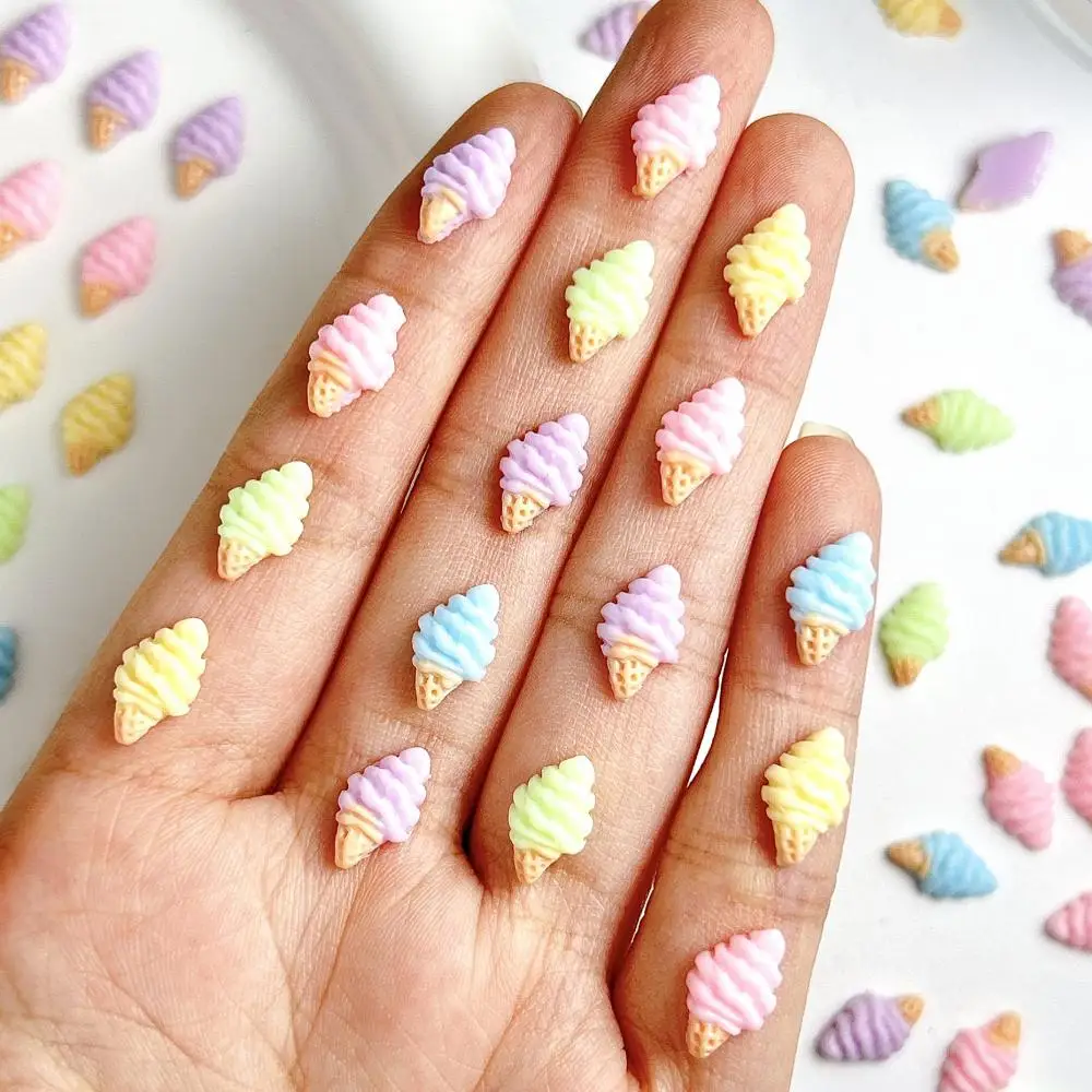 

Kawaii Simulated Solid Color Ice-cream Nail Art Charms Creative Luminous Cone Resin Nail Decorations for DIY Phone Case Nails