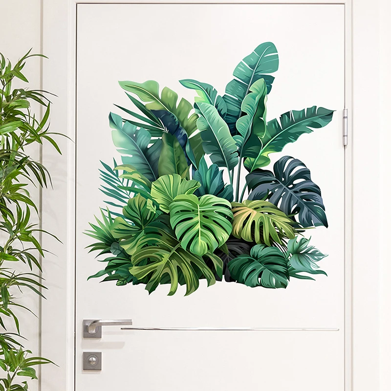 （Summer4）Green Plant Leaves Toilet Sticker WC Self Adhesive Mural Stickers Bathroom Wall Sticker Home Decoration Decals