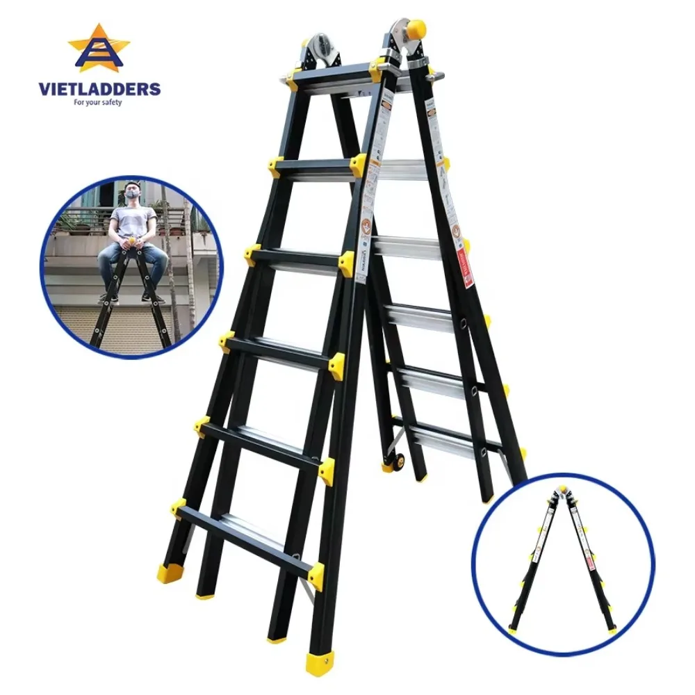 Vietladder 5-in-1 multi-purpose industrial ladder 4x6-level aluminum folding combination ladder meets EN131 standard