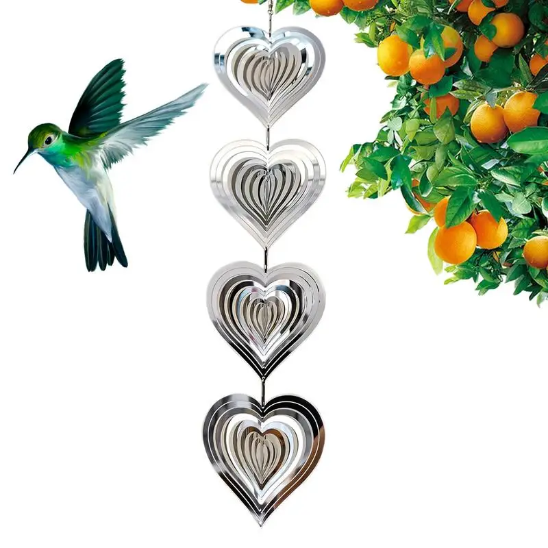 Bird Scare Devices Heart Highly Reflective Double-Sided Bird Reflectors Wind Sculpture Outdoor Hang Wind Chimes Scare Birds Away