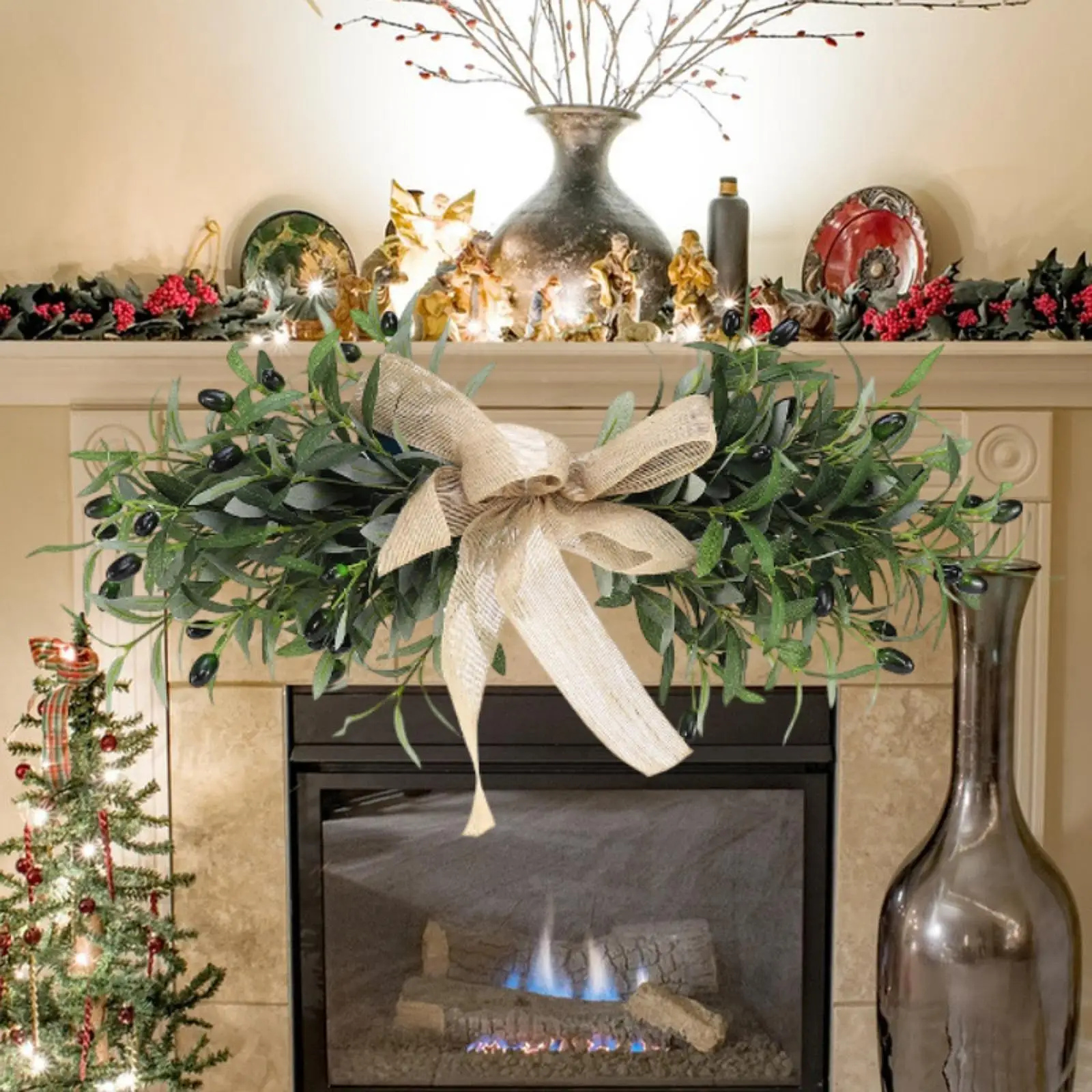 

Artificial Olive Wreath with Beans Living Room Office Farmhouse Olive Branch