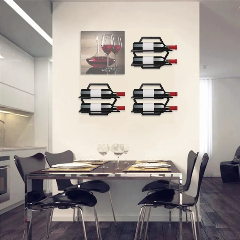 

B45C Kitchen Bar Dining Room 2-Pack Wall Mounted 4-Bottle Wine Rack Holder Hanging Display Shelf, Space-Saving Storage