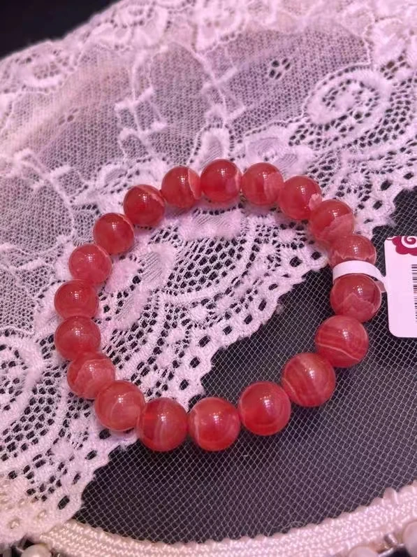 Natural Red Rhodochrosite Rose Women Bracelet 10mm Fashion Men Rhodochrosite Jewelry Fashion Certificate AAAAA