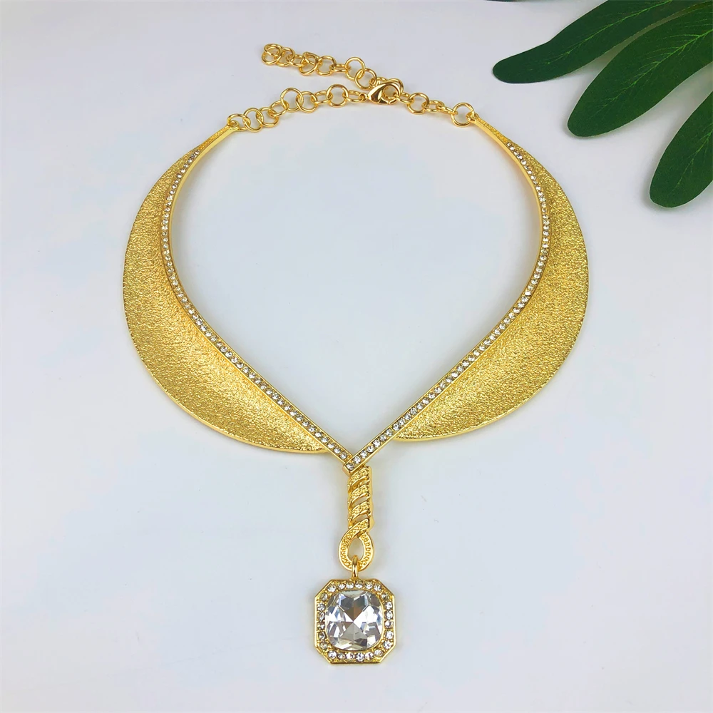 ESALE Classic Design Women Jewelry Set 18K Gold Plated Square Pendant Necklace Earrings Bracelet Ring 4PCS Set Jewelry Party
