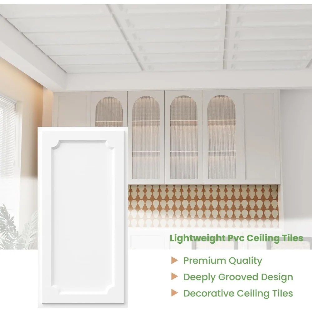 24 Uds. Azulejos de techo abatibles de 2x4 pies, paneles de techo blancos de PVC impermeables, lavables, resistentes al fuego, reutilizables, evitan la rotura, ideales para L