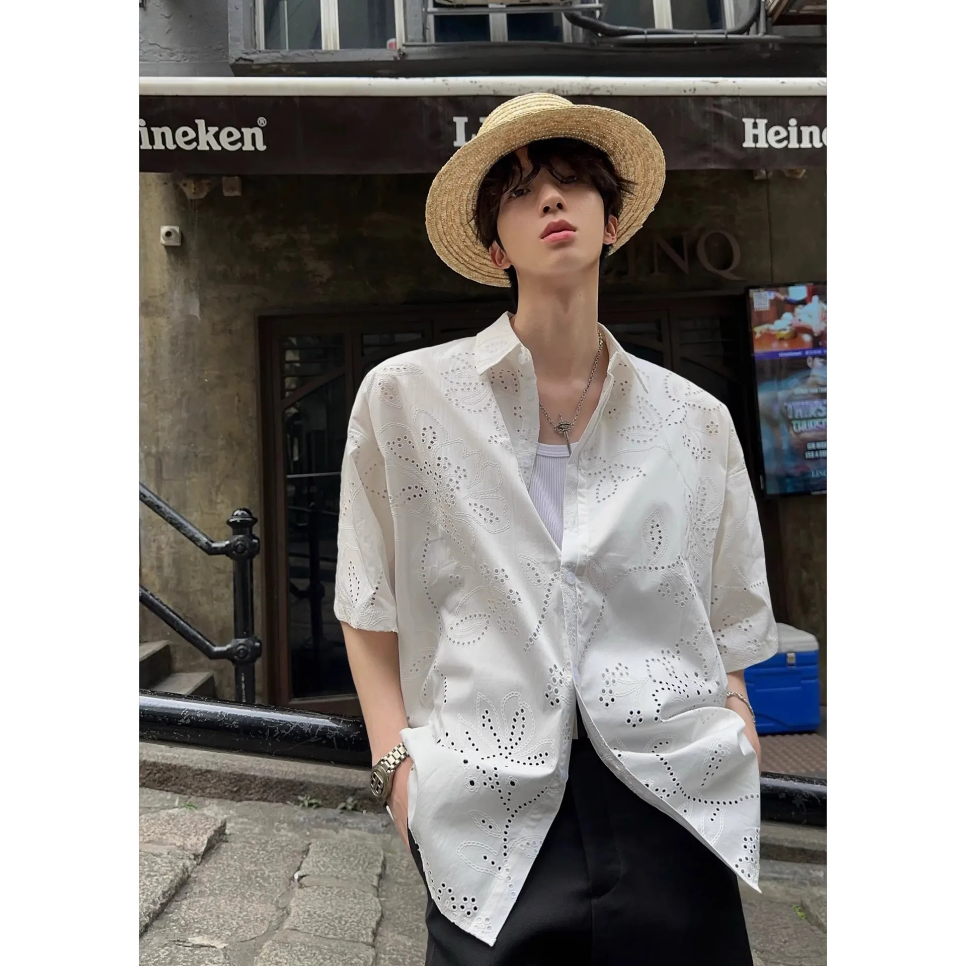 

Summer New Breathable Retro Beach Seaside American-Style Embroidered Casual Trendy Shirt For Men