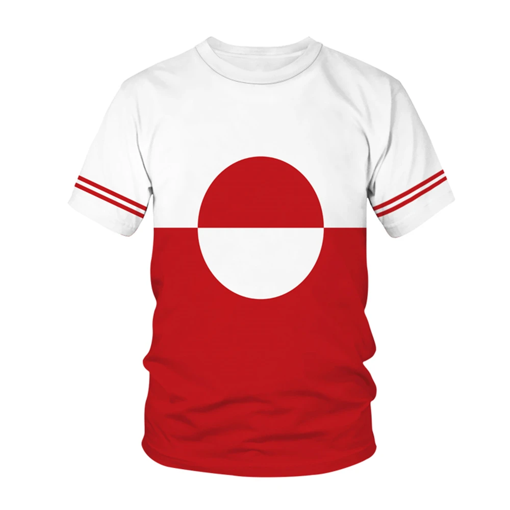 Homens e mulheres da Groenlândia País Bandeira Padrão, Mesma T-shirt, de manga curta, 3D, Top infantil, Verão, Quente, Novo