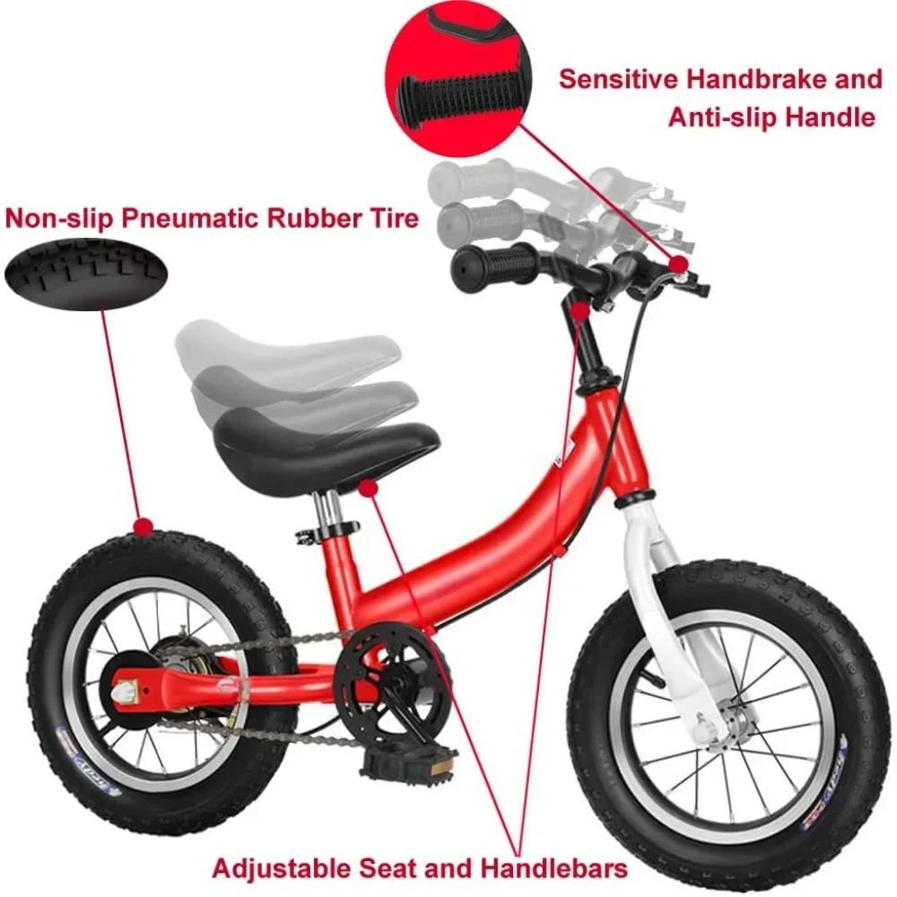 12inch Balance Bike 2 in1 for Kids 2 - 7 Years Old,Balance To Pedals Bike,Training Wheels,Brakes,Send Children on Baby Walker