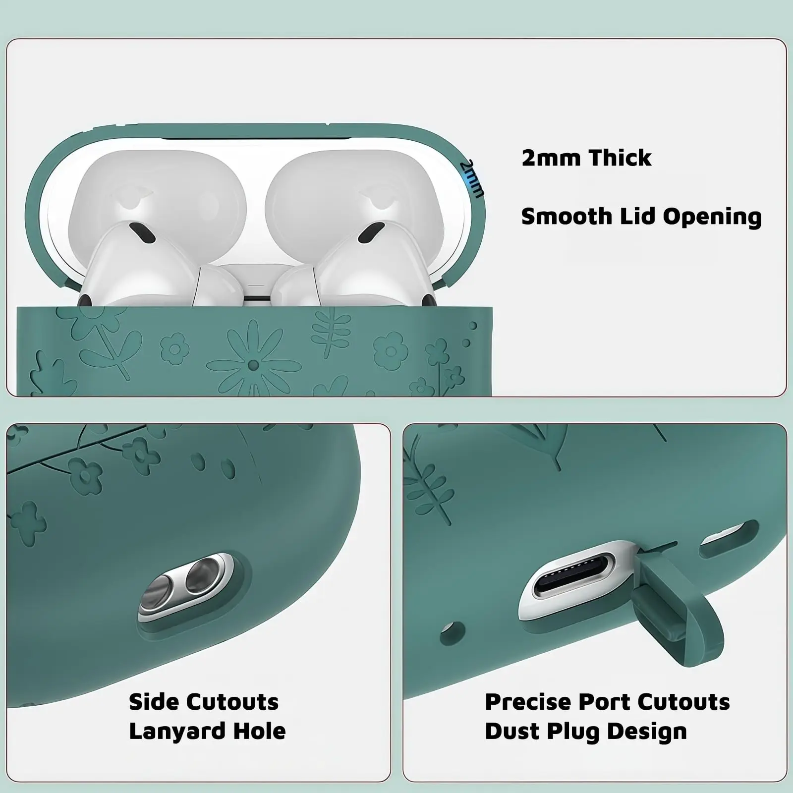 for AirPods 4/Pro 3 Flora Engraved Design Case for AirPods 4 Cover Protective Silicone flower with Keychain for Airpods Pro 3/4 - view 4