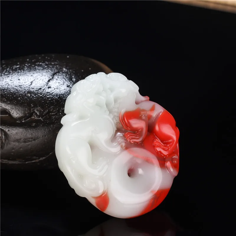 Natural Hetian Jade Chicken Blood Jade Double-sided Brave Pendants for Men and Women Lucky Transfer Pendant Jewelry