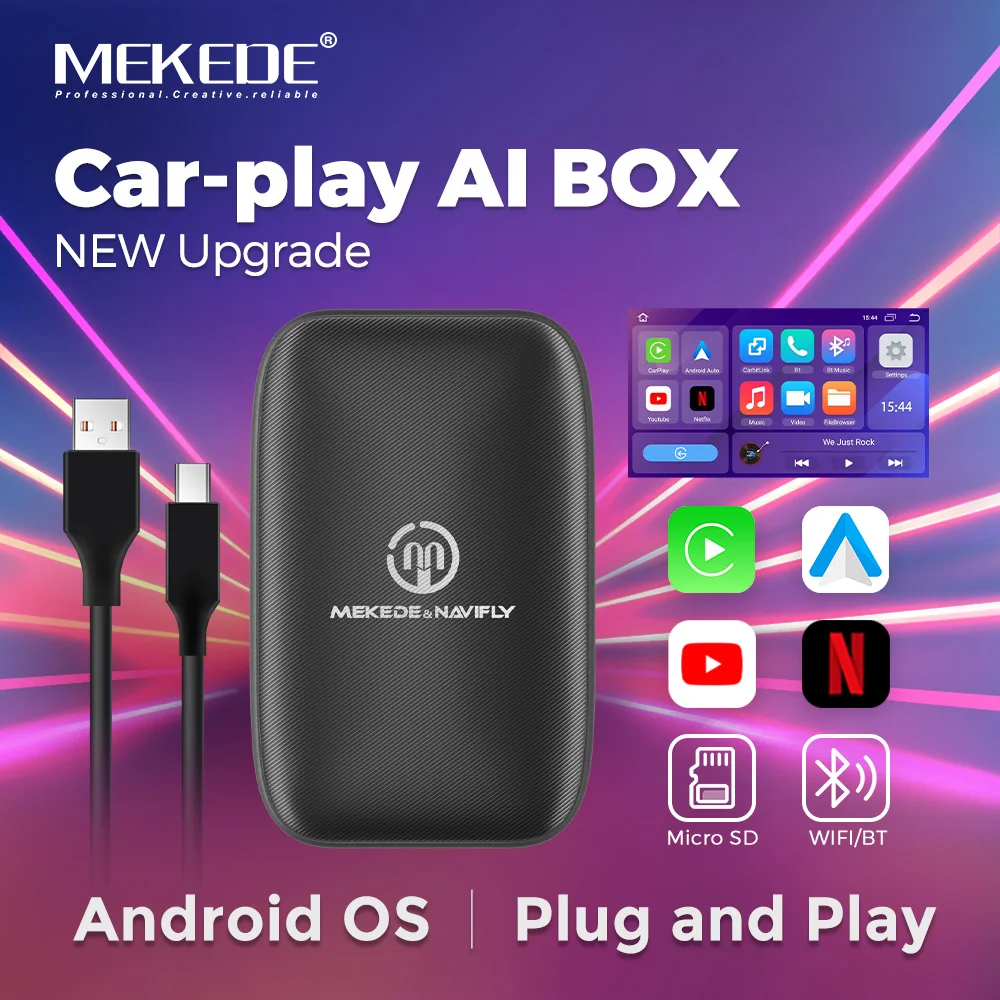 Mekede 2026 Android 2GB RAM Kabelloses CarPlay/Kabelloses Android Auto MINI BOX 3in1 Tragbares Kabelgebundenes CarPlay zu Kabellosem CarPlay für YouTube Netflix Smart Box
