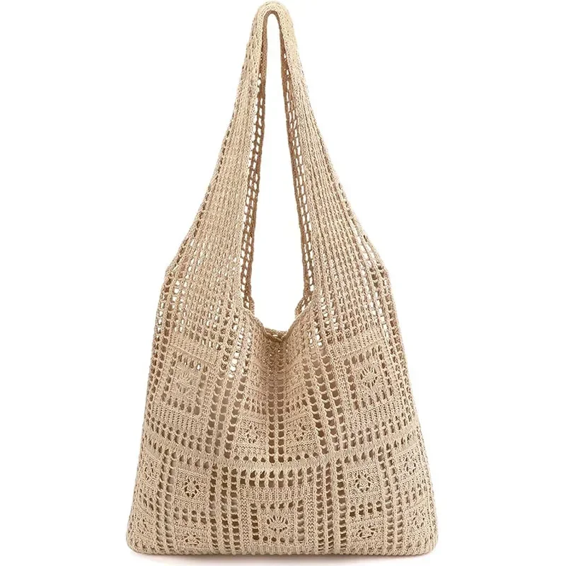 Sac fourre-tout en maille crochet pour femme, tricot bohème esthétique, plage, vacances d\'été, SPC10