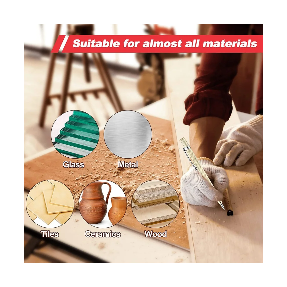 مجموعة أدوات وضع علامات الخطاط مع لكمة مركزية آلية ، أداة نقش كربيد ، أقلام نجار ، 8 عبوات