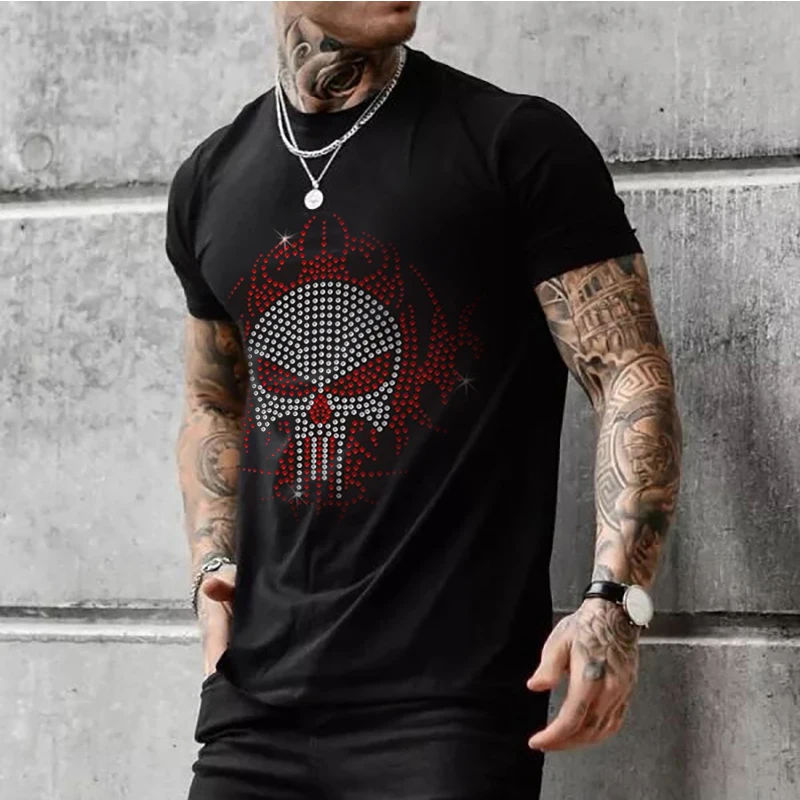 Mens Quality Oversized Fashion Summer Tee Tops Casual y2k clothes Rhinestone Designer Short Sleeve Street O-Neck Club t-shirts