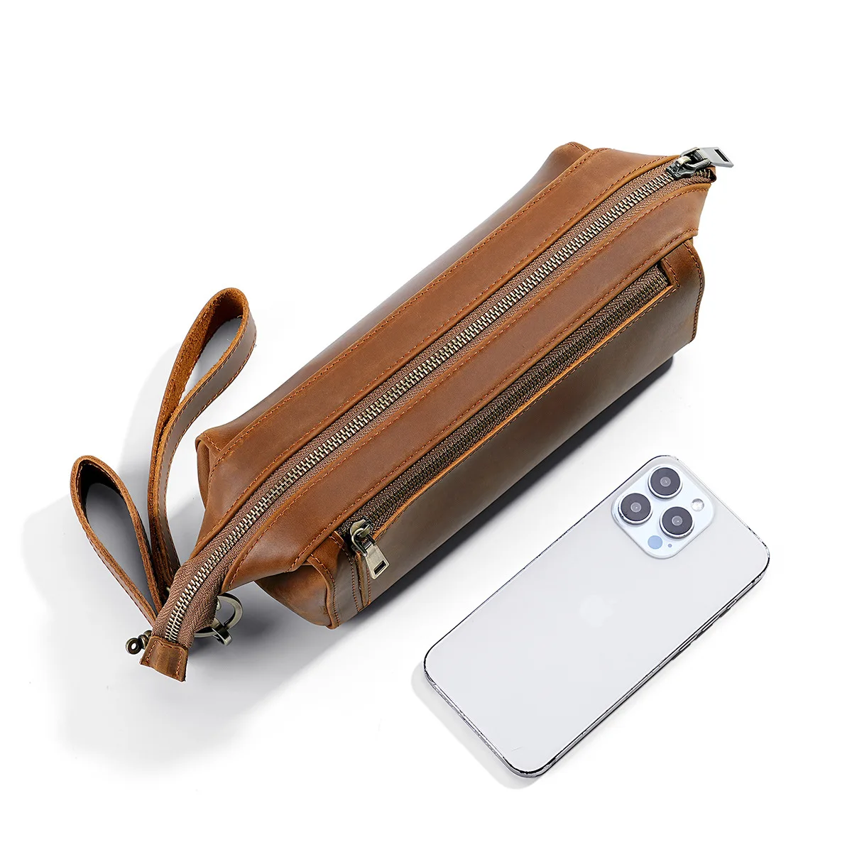 حقيبة حمل جلدية للرجال، متعددة الأغراض للسفر مع جيوب لمنظم أنابيب شاحن الهاتف والسجائر #4