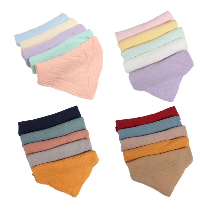 Baby Drooling Bibs Newborn Burp Cloths Gauze Bib Neck Scarf Bandana Thick Cotton Bib Infant Unisex Bibs for Eating 5PCS