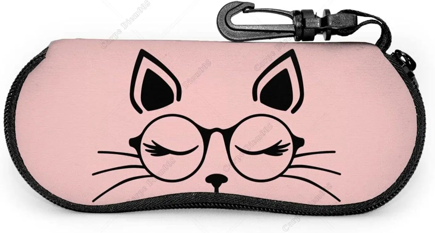 

Kawaii Pink Cat Face Cute Kitty Cartoon Animal Sunglasses Soft Case Eyeglass Zipper Glasses Case One Size Christmas Gift Print