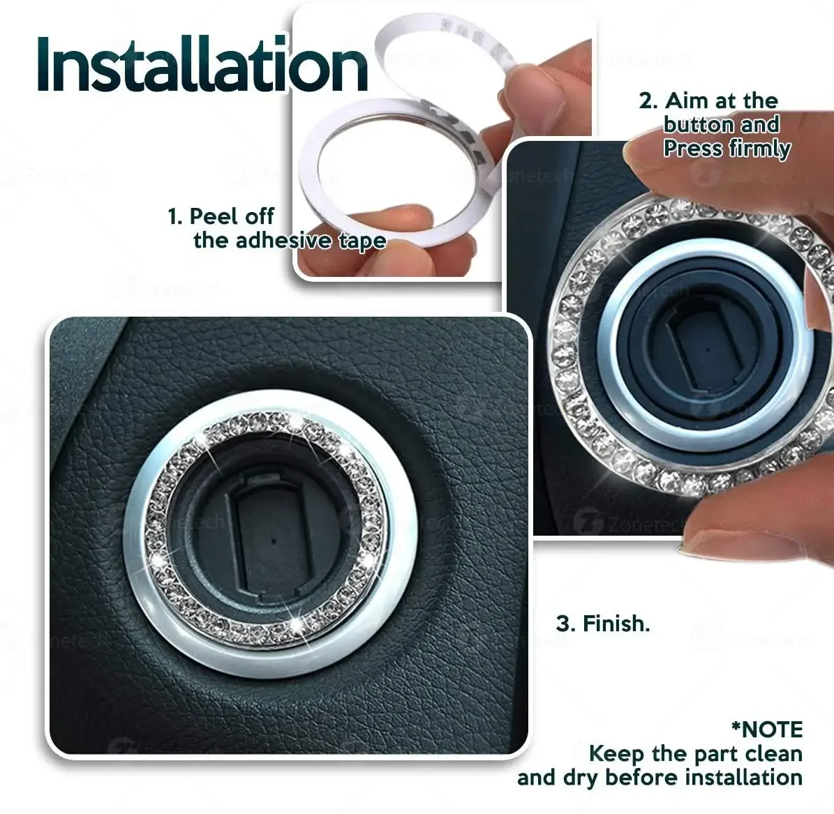 Adesivos de Diamante para Chave de Ignição de Carro, Decoração de Botão Circular para Chave, Acessórios Automotivos e para Motocicletas com Brilho