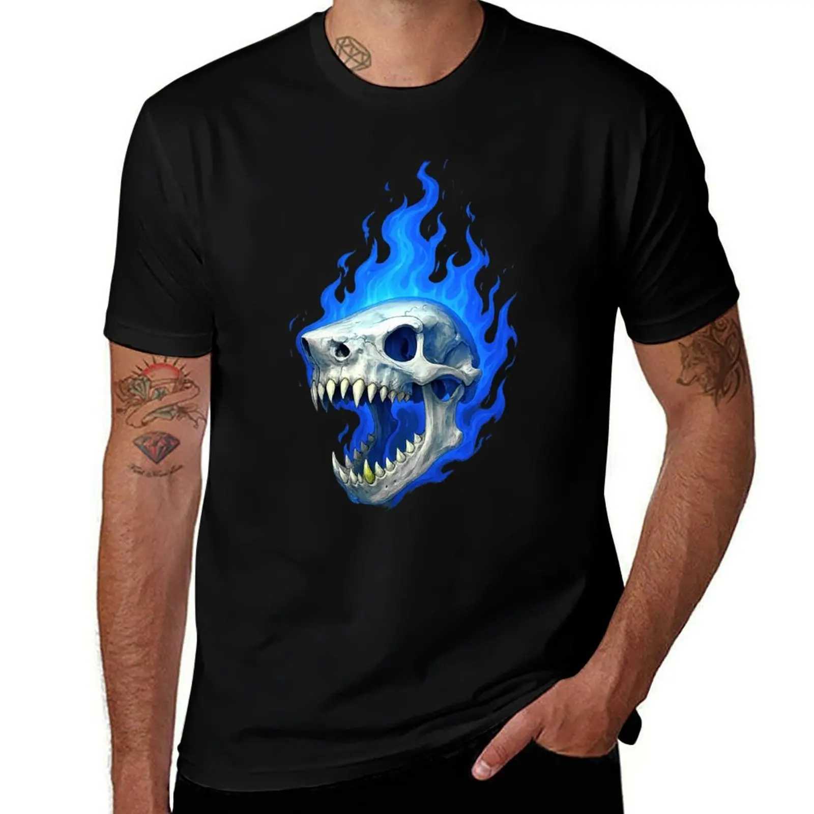 

Shark Skull Art - Blue Flames T-Shirt custom t-shirts blanks fashion shirts workout shirts for men