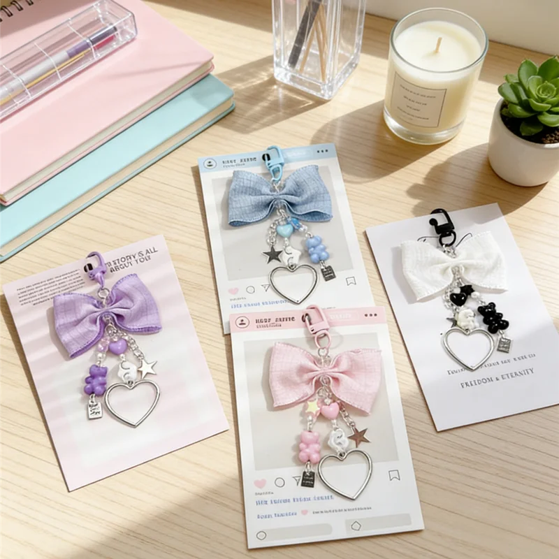 NEW Kawaii Charm Keyring Set - Mix of Bear, Heart, Key & Star Pendants, Assorted Bag & Phone Decor, Fun Surprise Gift for Girls