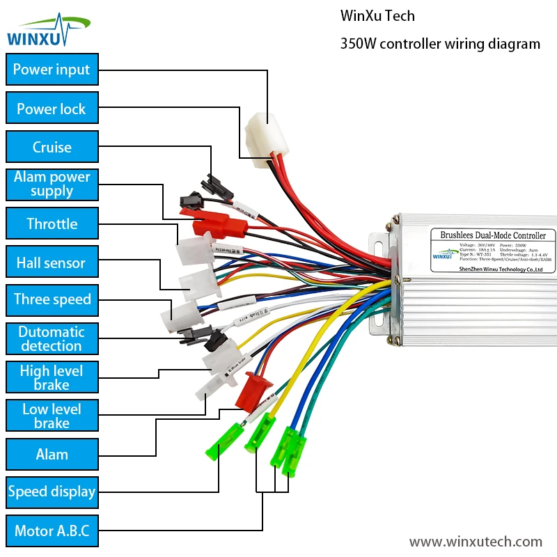 36V 48V 350W 18A Bürstenloser Motor Speed Drive Dual Mode Controller Allgemein für Elektro-Ebike E-Bike Fahrrad Roller Motorrad – Detail 10