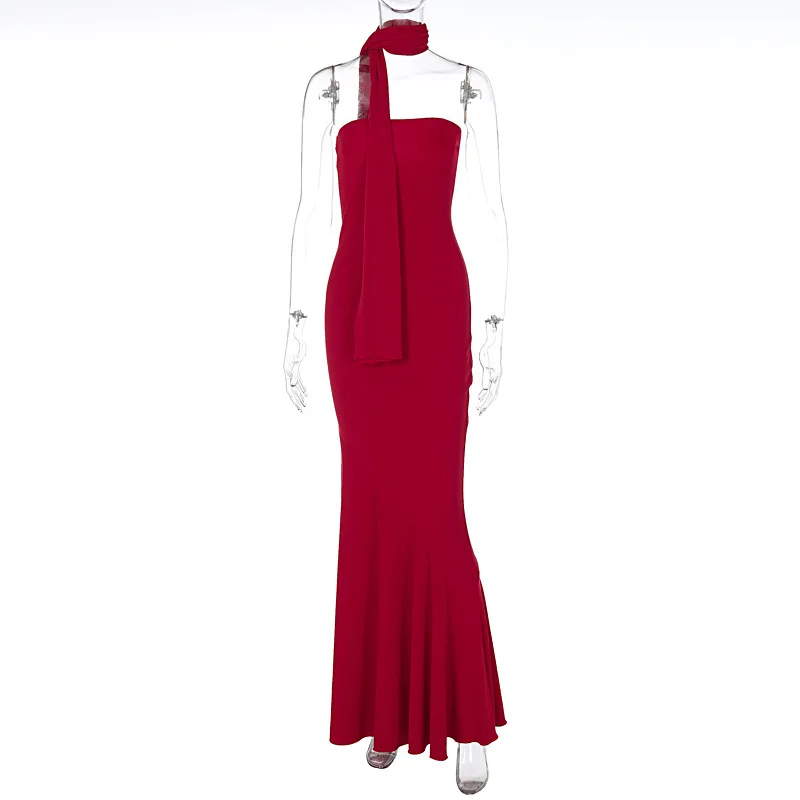 Gtpdpllt Sexy Elegant Strapless Flare Maxi Dresses With Shawl Beautiful White Red Evening Dress For Women 2023