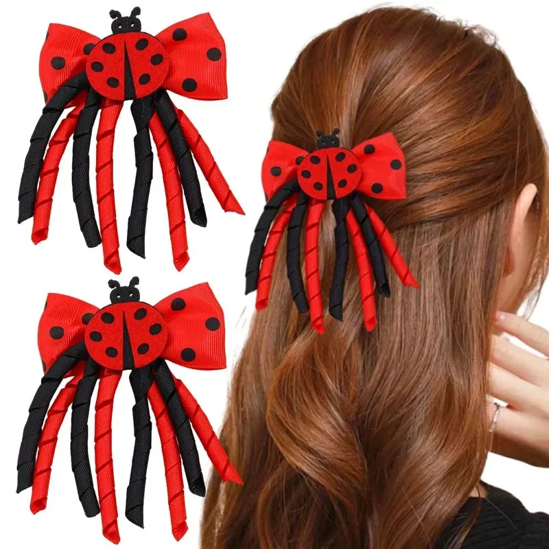 ncmama 2Pcs New Ladybug Hairpins For Women Girls Cute Curling Tassel Hairclip Hairgrips Barrettes Headwear Hair Accessories Gift