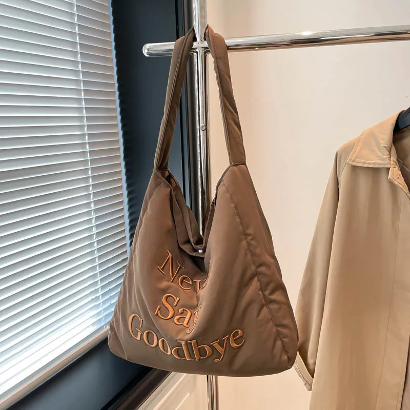 

New Spring Embroidered Letter Shoulder Bag Women Lazy Style Lightweight Simple Commuter Handle Bag Simple Versatile Storage Bags