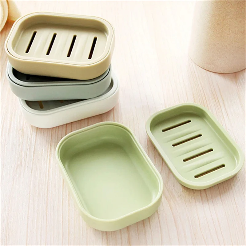 Double Layer Square Soap Dish With Cover Plastic Drain Soap Box Household Bathroom Travel Simple Portable Creative Storage Box