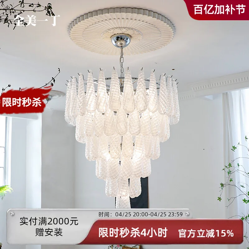 

Villa duplex stairs light luxury crystal glass chandelier American retro living room dining room bedroom light