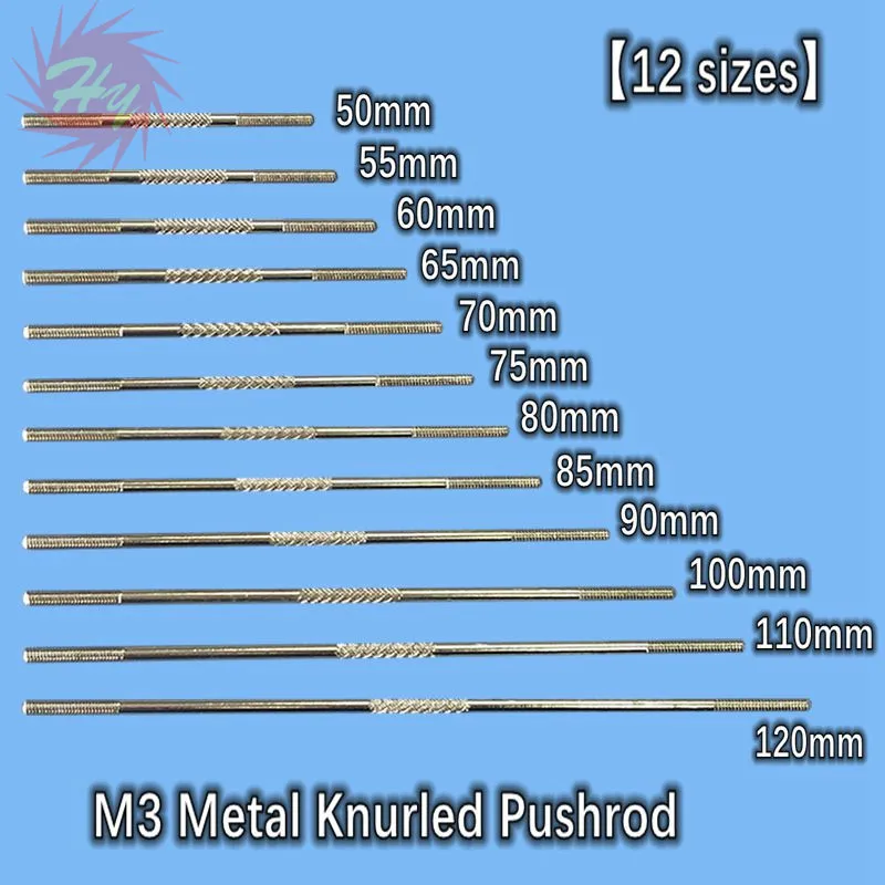 10Pcs M3 Metal Knurled Push Rod Double Side Metric Thread / Steering Control Rod RC Car Airplane Replacement Part