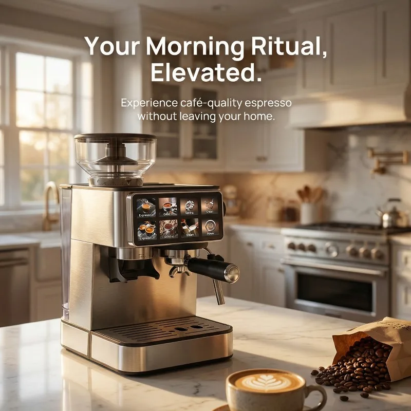 European standard fully automatic coffee machine with integrated grinder for espresso, steaming milk and hot extraction