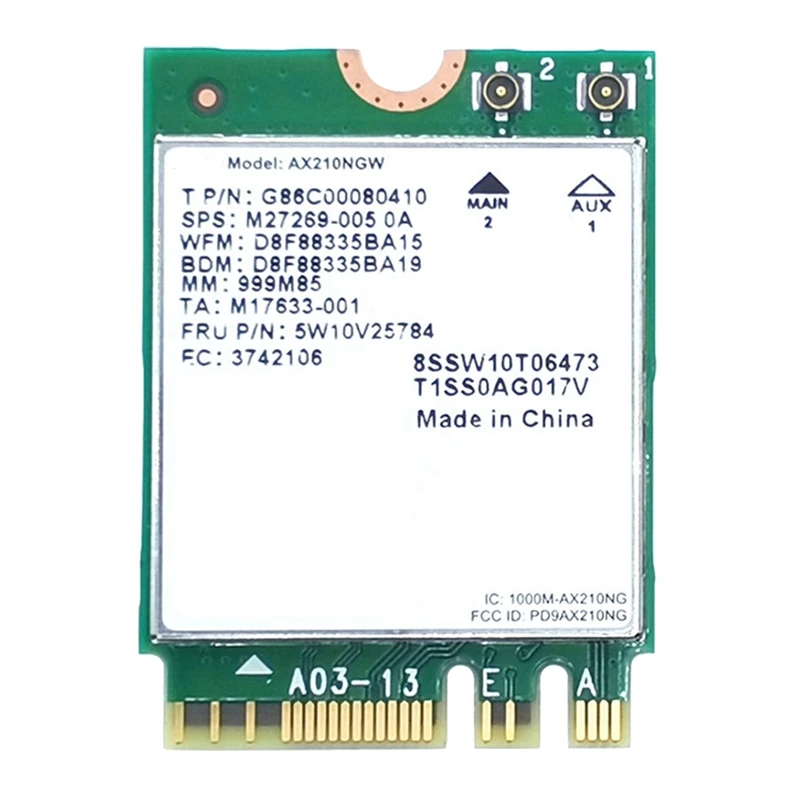 

AX210 Wifi Card AX210NGW Network Card Component Dual Band 2.4Ghz/5G WI-FI 6E M.2 NGFF 802.11Ax Bluetooth 5.2 Wireless Adapter