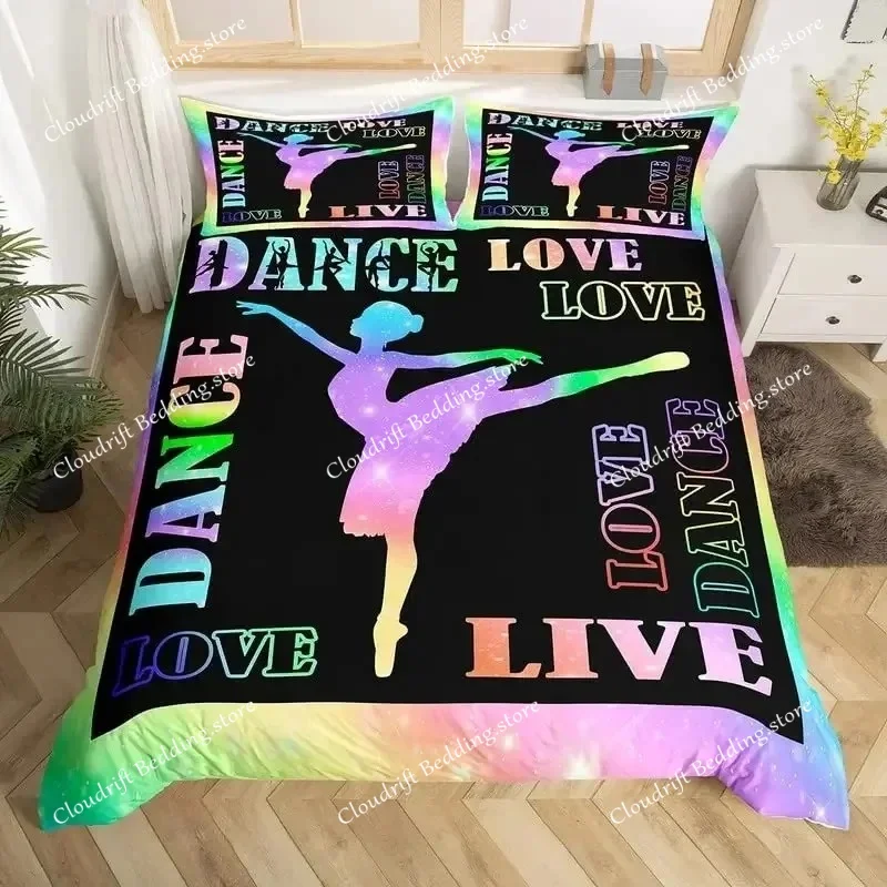 Love Gymnastics King Queen Duvet Cover Floor Exercises Ballet Bedding Set Neon Pink Dance Comforter Cover Polyester Quilt Cover