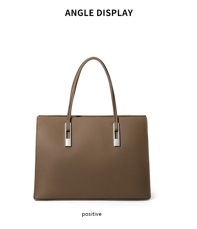 Multi-Pocket-Tasche aus Rindsleder mit großem Fassungsvermögen, minimalistische Damen-Umhängetasche mit Litschi-Textur für Büro, Arbeit, Reisen – Detail 7