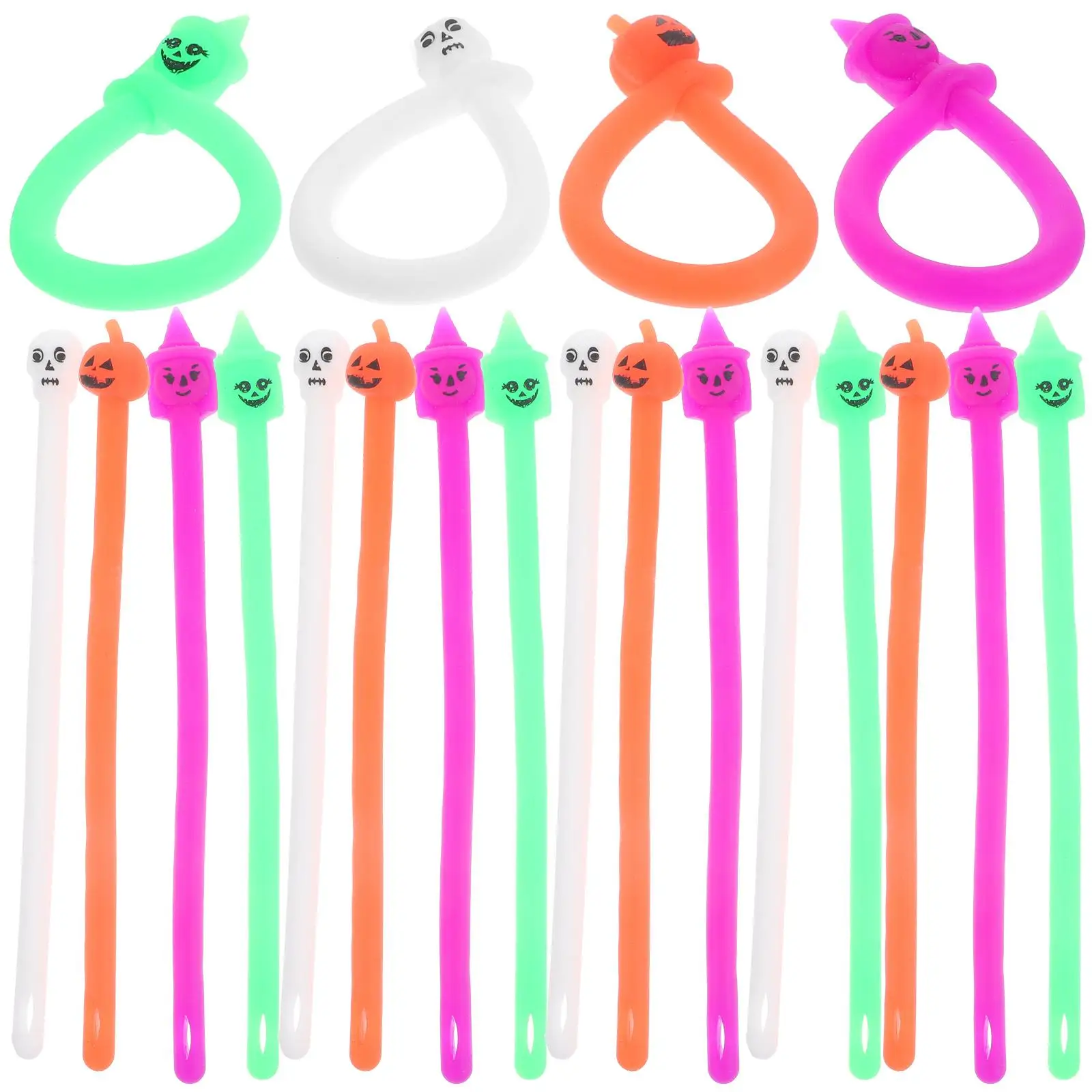 20 Pcs Children's Elastic Rope Noodles Ghost Festival Cheer Bracelet Halloween Toys Joyful Pull Novelty Stress Skull