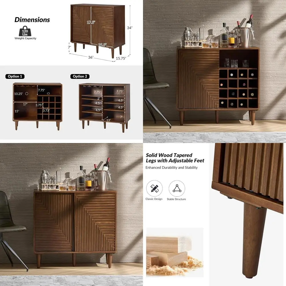 

Mid-Century Modern Walnut Sideboard with Wine Racks and Adjustable Shelves for Living & Dining Rooms