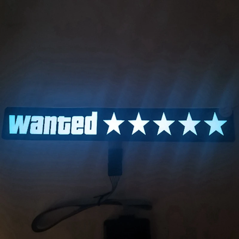 4X Windshield Electric 5 Star Wanted Car LED White Light Up Window Stickers For JDM Glow Panel Decoration Accessories