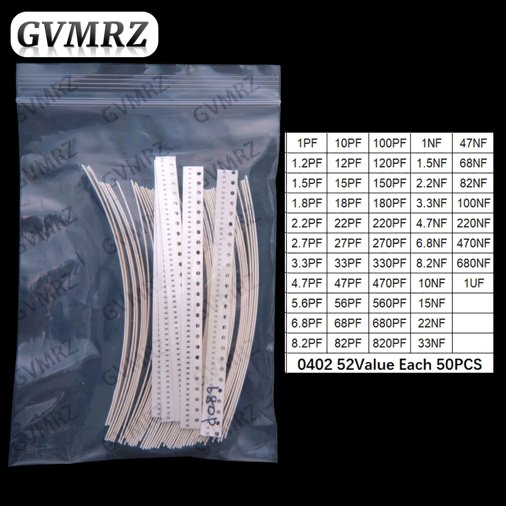 52Value 55Value Each 50PCS/25PCS 0402 0603 0805 1206 capacitor smd kit 1pf 1uf 10uf  0805 1206