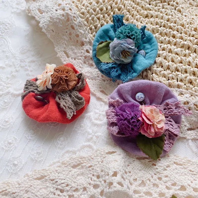 Johnature Mori Women Sweet Cute Vintage Versatile Fabric Flower Shape Brooch New Casual Japanese Linen Floral Accessory