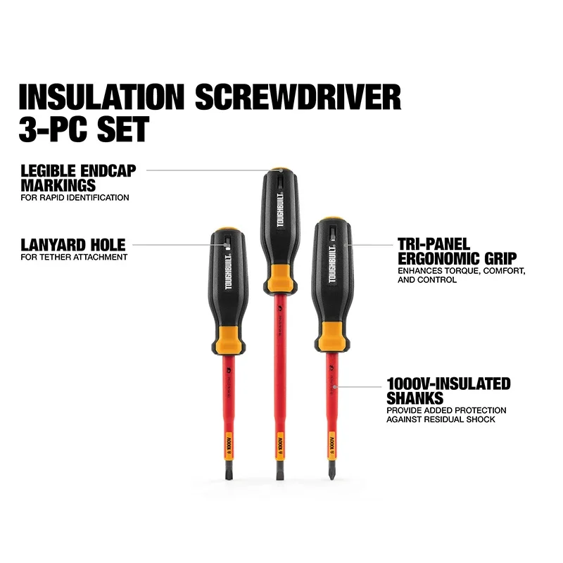 TOUGHBUILT TB-H5S3-N 3PC 1000V Insulated Screwdriver Set Durable Impact Resistance Hand Tools