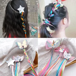 Pinzas para el pelo para niña, horquillas para el pelo con dibujos de unicornio, estrella, conejo, gato, cuerda de trenzas, colores aleatorios, 35cm, 1 unidad