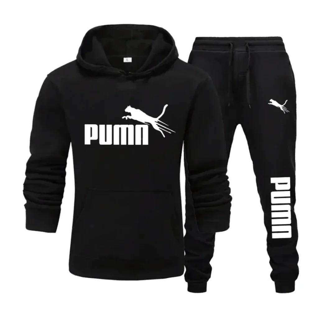 Un nuevo jersey de otoño e invierno para hombre, sudadera con capucha y pantalones largos, conjunto de 2 piezas de moda y Fitness, trotar, deportes informales