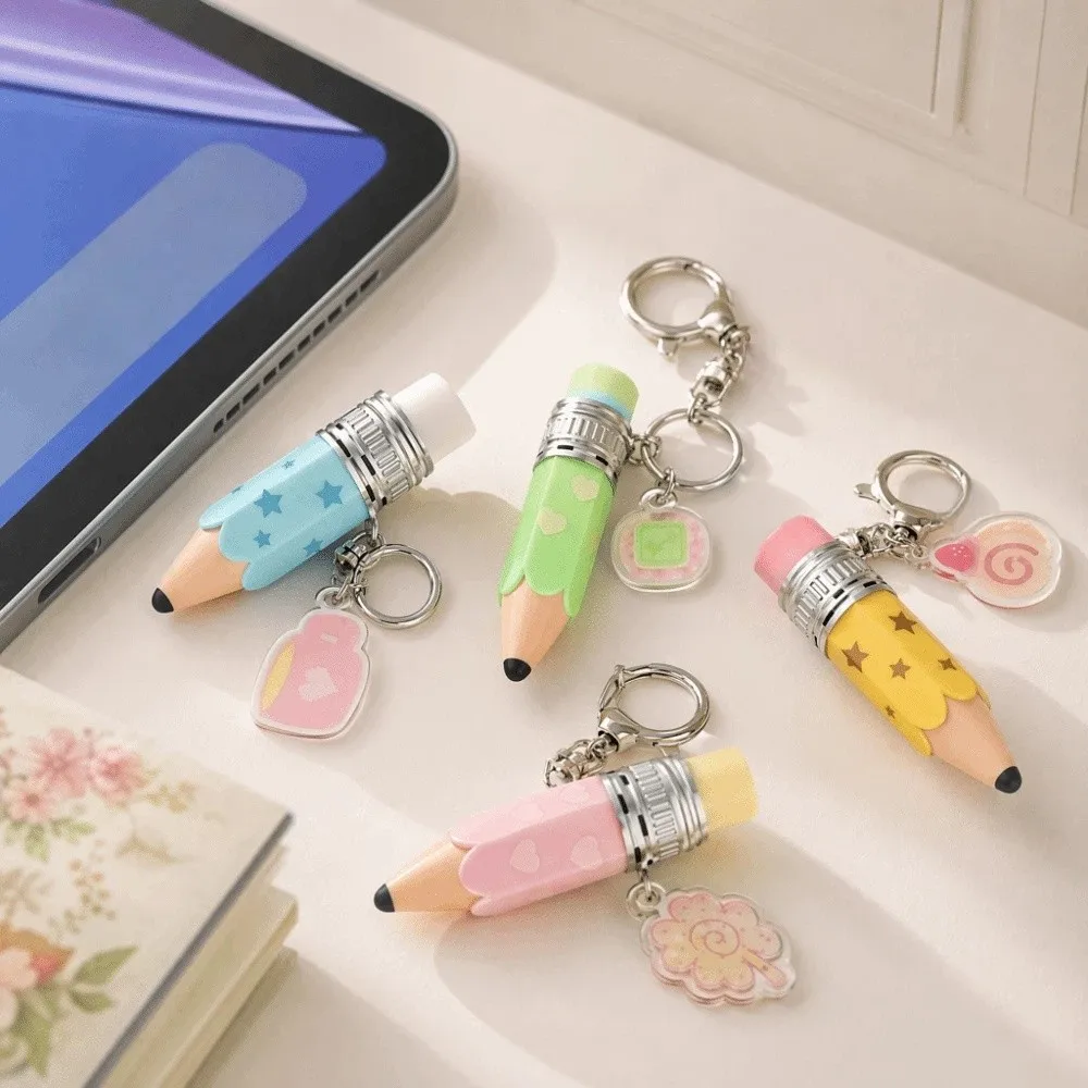 Fingertip Pencil Shape Fidget Clicker Two Side Click Colorful Electric Keycap Keychain Make Sounds Love Heart Star Print